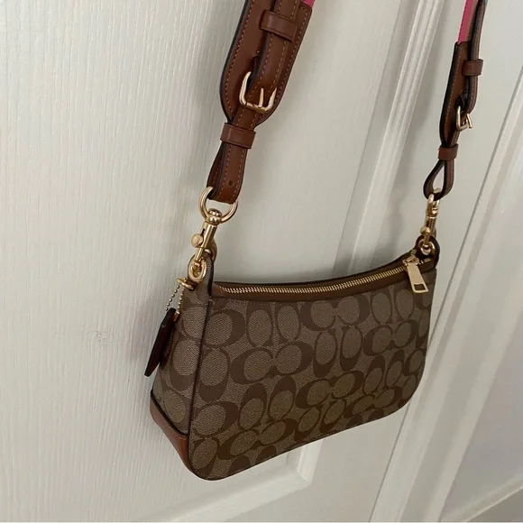 $328 Coach Jes Baguette Signature Canvas Radial Rainbow Leather Crossbody C6817 - Picture 12 of 16